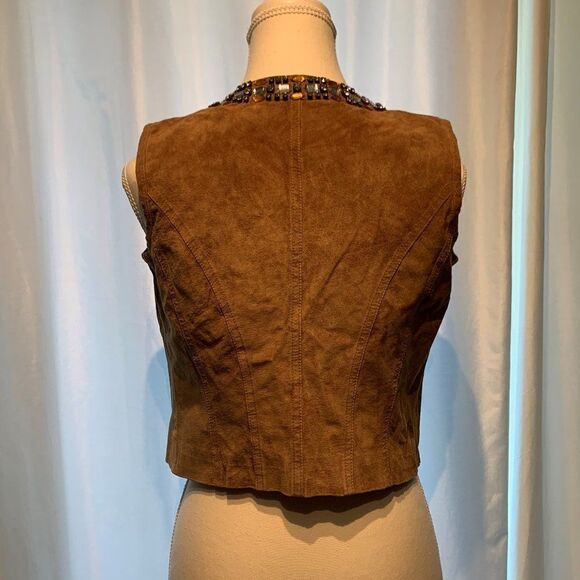 Vest, real suede, beads, sequins, shells, lined, EUC, European sz 40, Amer sz 8 - Picture 2 of 16